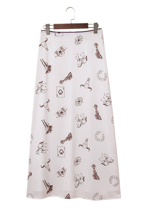 Western Desert Satin Long Skirt with Western Print